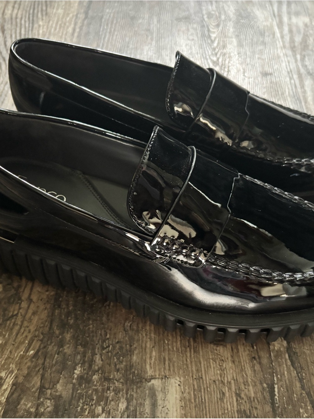 Franco Sarto Black Patent Leather Slip-On Loafers - Picture 2 of 5